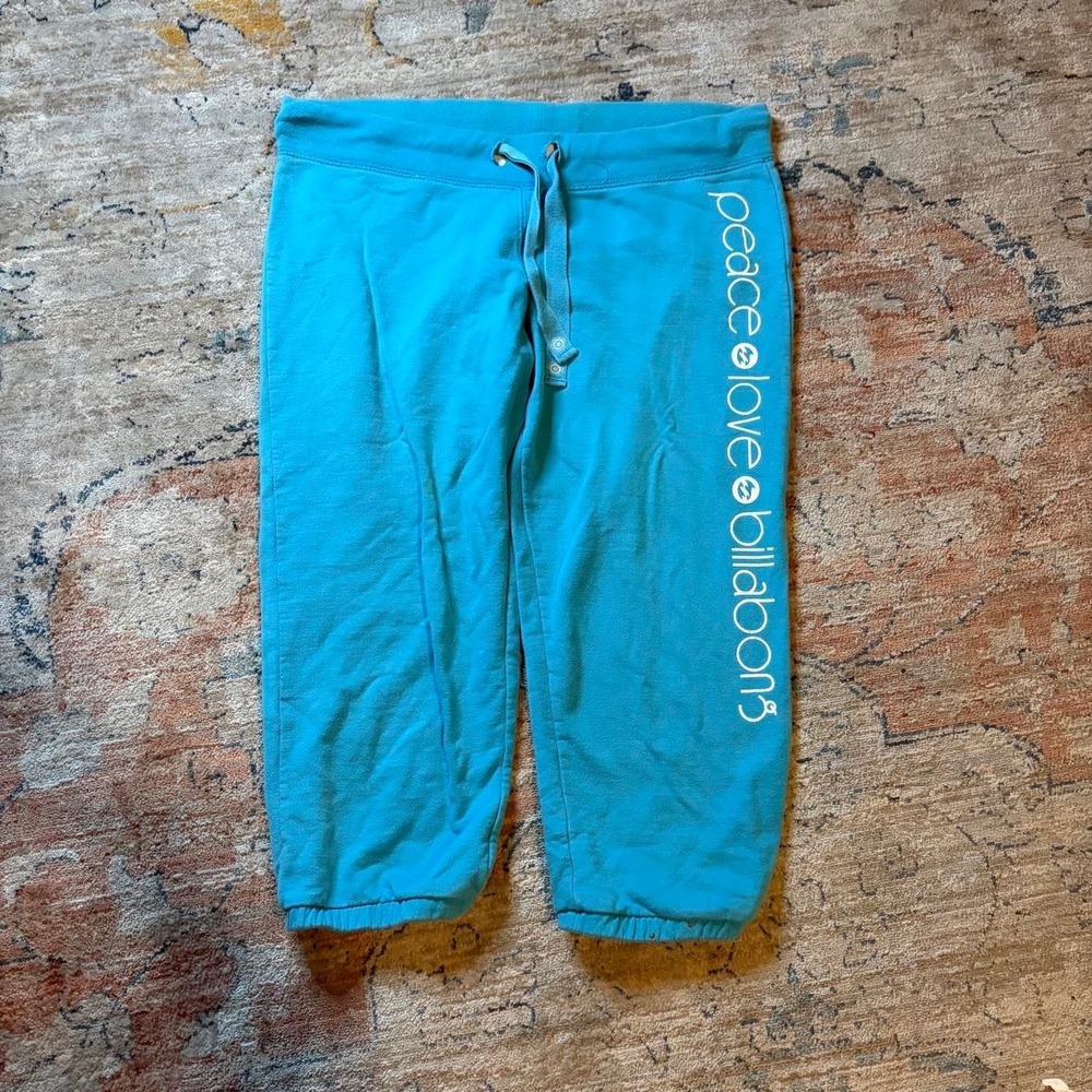 Billabong Y2K Low Rise Capri Sweatpants Blue Peace Love Graphic Women Size L
